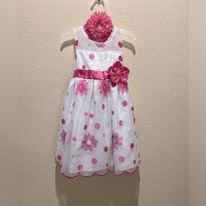 Beautiful Girls Dress Up Formal Size 4 Dress w Flower Hairband Set